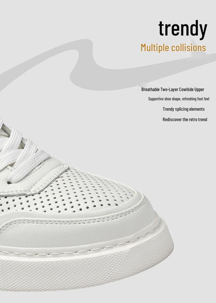 Men's Retro White Platform Sneakers with Thick Sole and Breathable Design