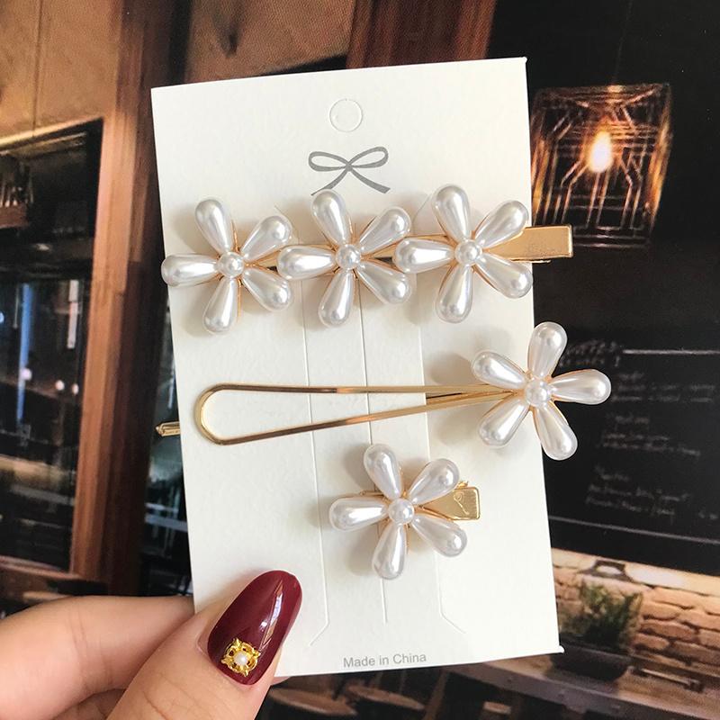 1 Set Geometric Flower Pearl Hair Clip Pin For Women Hairpins Fashion Acrylic Barrettes Hairgrips Hair Accessories Girls Jewelry