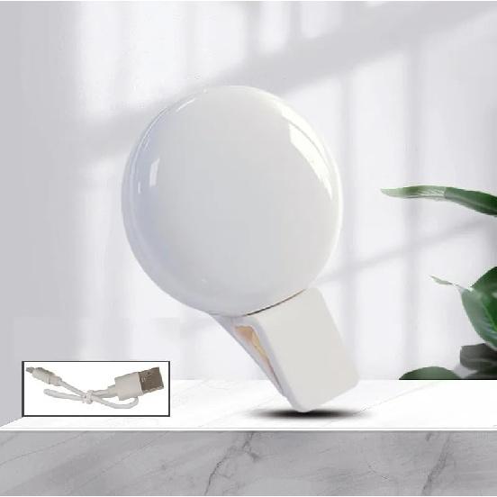 Clip-on LED Selfie Ring Light, Small Pocket-Size, 3 Brightness Levels, Rechargeable, Phone Camera Light, (White)