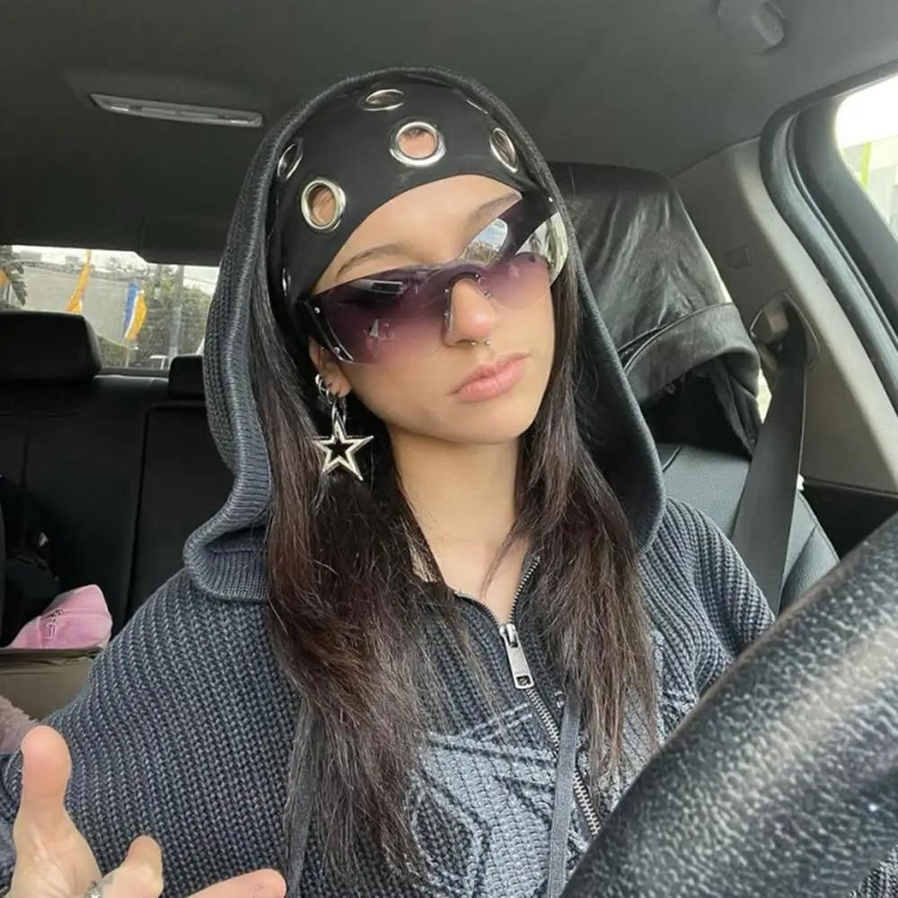 Fabric Rock Head Band Metal Eyelets Hollowed Out Eyelets Headband Punk Headwrap  Punk Style