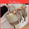 Straw Women Splicing Summer Yogodlns Bow Decors Shoulder Bag Large Capacity Beach Woven Bucket Crossbody Bag