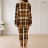 Women Plus Size Printed Two Piece Pants Set Half Zip Long Sleeve Longline Top And Fitted Pants