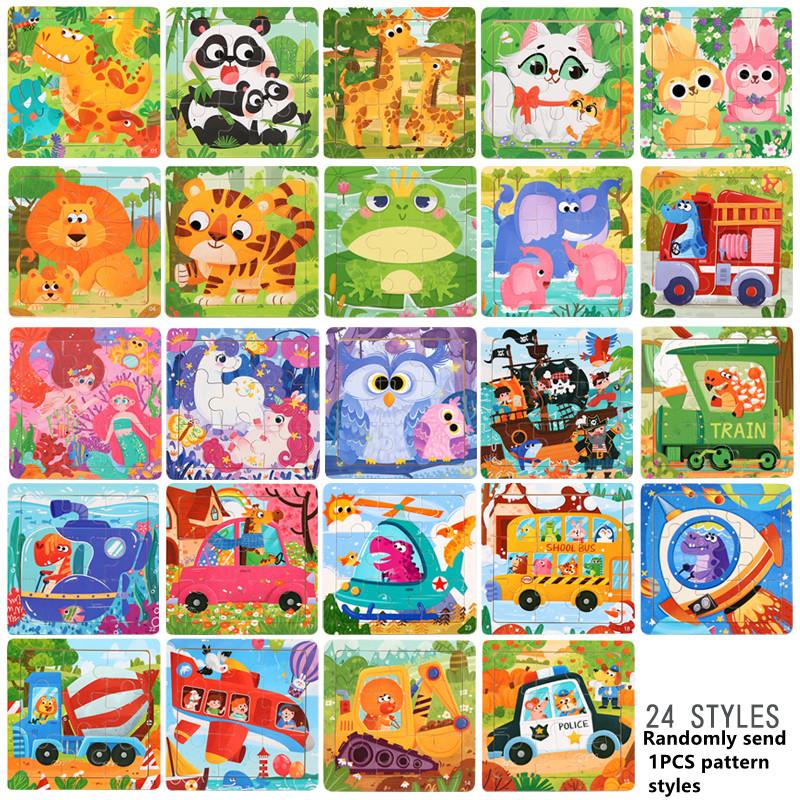 

9 шт. Деревянные пазлы Детские Случайная отправка рисунка Мультяшное животное Монтессори Пазлы Игры Развивающие игрушки для детей
