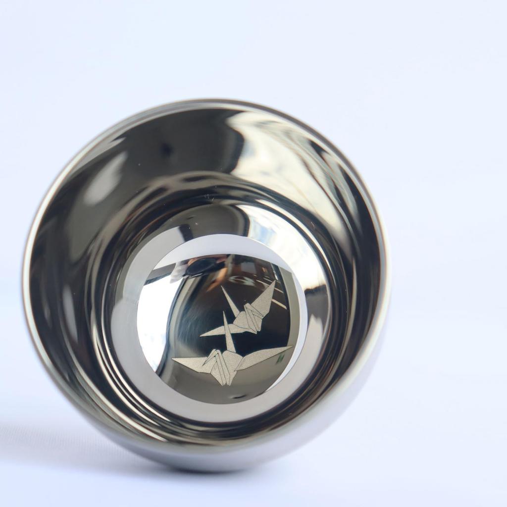 Nagao Tsubame-Sanjo Sake Cup Pair Set, Origami Crane Steel, Diameter 6cm x Height 5cm, 18-8 Stainless Steel Double-Walled Construction, Made in Japan