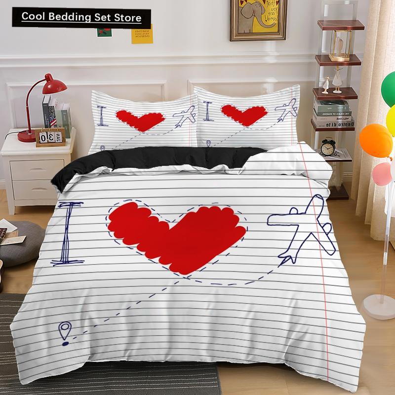 Lover Couple Bed Duvet Cover Set Valentine's Day Gift Heart Shape Bedding Set King Queen Double 2/3pcs Polyester Comforter Cover