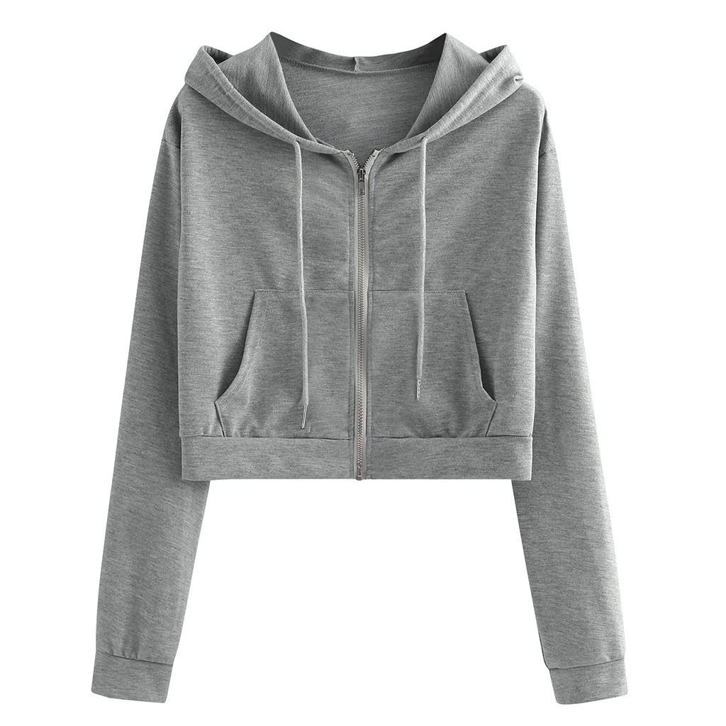 Women Casual Long Sleeve Zipper Pocket Shirt Hooded Sweatshirt Tops