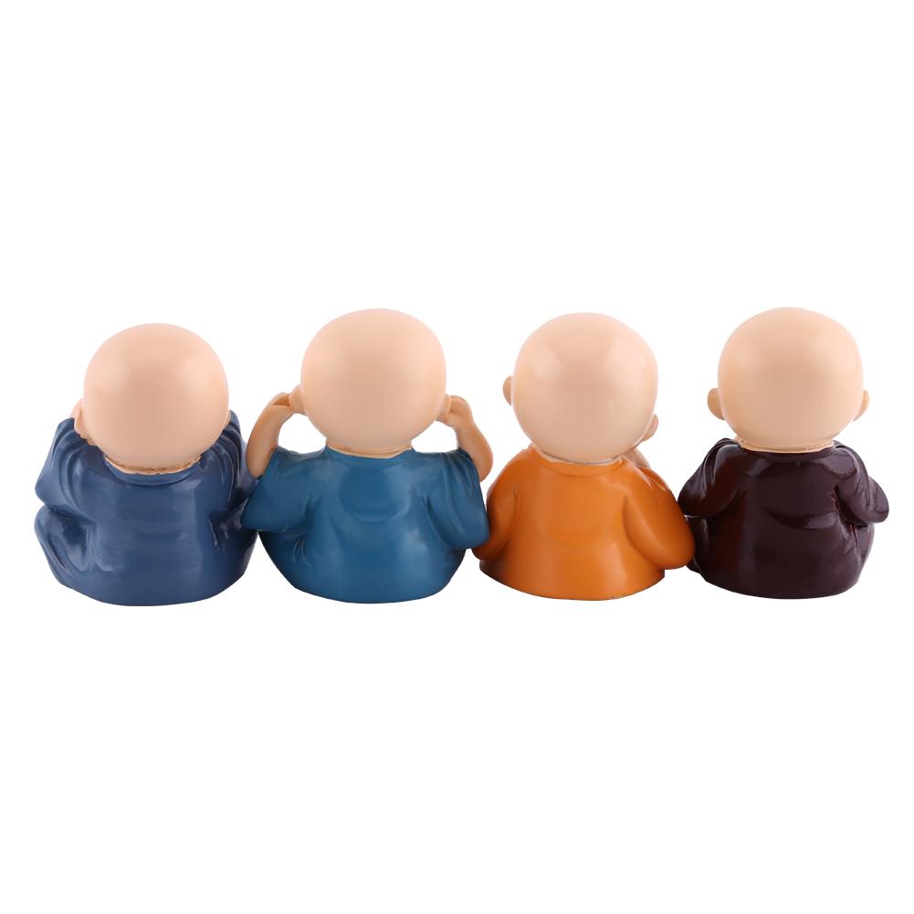 Statuette Bébé Bouddha, 4 Pièces, Petits Moines Figurines Bouddha, Mignon Moine Kungfu, Décoration Intérieure de Voiture, Artisanat en Résine, Étagère Murale,