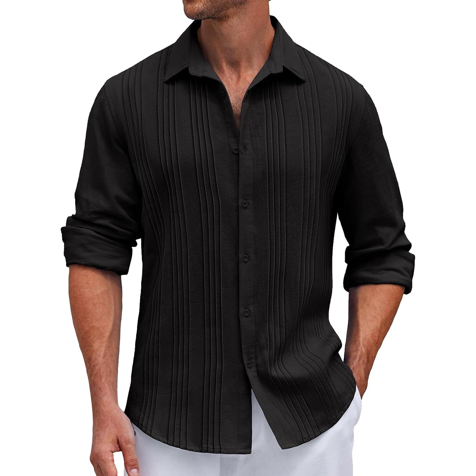 

Мужская однотонная полосатая рубашка с длинным рукавом Мужская повседневная модная рубашка L чёрный