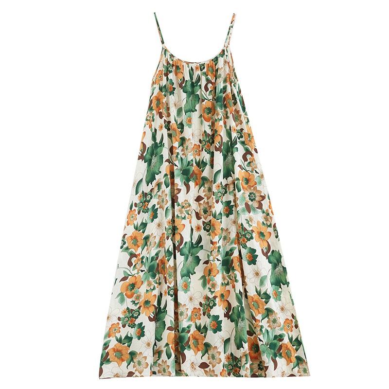 

Ремень без рукавов размера плюс, хлопковое винтажное новое платье с цветочным принтом для женщин, повседневное свободное длинное летнее платье