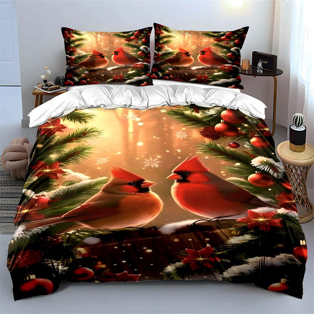 Cardinals, pine branches, snowflakes. Bedding sets Duvet cover sets Duvet covers Pillowcases(1 * Duvet Cover 2 * Pillowcases without duvet insert)