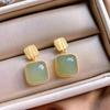 Exaggerated Imitation Jade Green Stone Square Drop Earrings For Women Jewelry Brincos Boho Gift