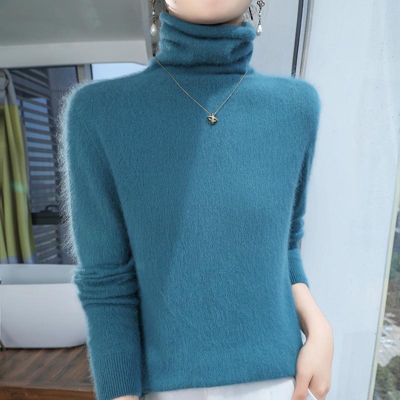 Women's Mink Cashmere Turtleneck Sweater - Short-Sleeved, Loose Fit, Autumn/Winter Warm Knitwear