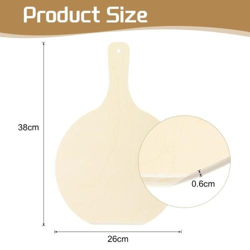 uxcell Wooden Pizza Board with Handle, Round Pizza Paddle, Steak Plate, Thin Plywood, Pizza Peel, Cutting Board, Bread Board, Camping Lunch Plate, Unp