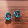 Blue Color Flower Women's Stud Earrings Tiny Petals Lovely Small Earrings for Girls Mini Plant Element New Year Part Gift
