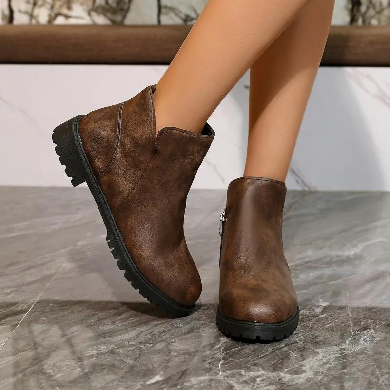Fashion Shoes for Women 2024 Hot Sale Side Zipper Women's Boots Fashion Round Toe Office and Career High Quality Plus Size Ankle Boots