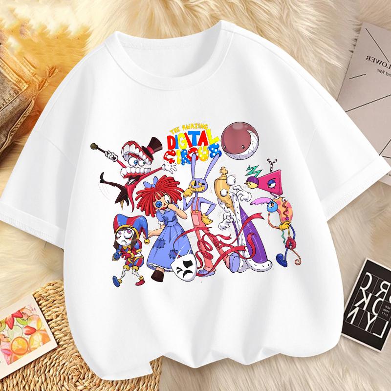 Children Short Sleeve T Shirts The Amazing Digital Circus Anime Cartoon Print Cotton Top Boys Girls Summer Casual Crew Neck Tees