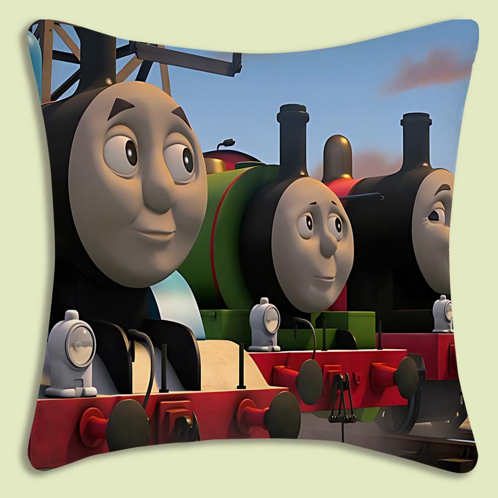 Thomas The Train Square Pillow Covers Cartoon Sofa Decorative Home Double-Sided Printing Short Plush Cute Cushion Cover