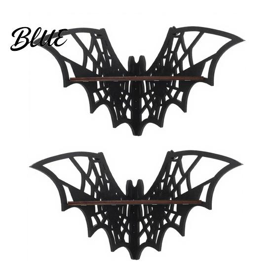 Wall Mounted Organizer Halloween Bat Corner Shelf Decorative Wooden Mount Display Dark Academia Decor Spiderweb Design Gothic Floating Rack for Home,
