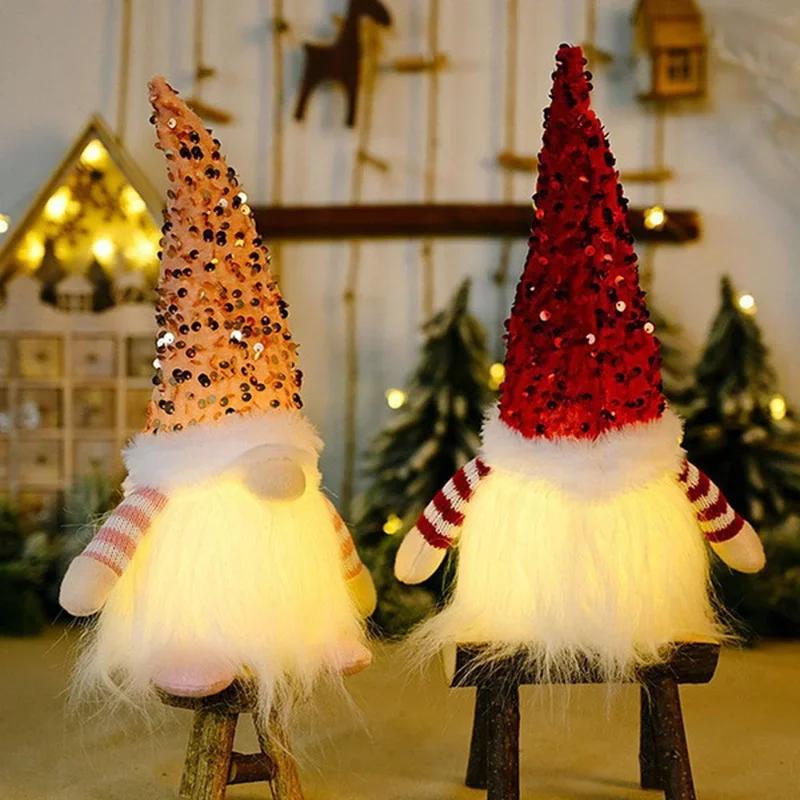 Creative Santa Gnome Christmas Decoration Hat Present Cartoon Plush Doll Glowing Dwarf New Year Gift