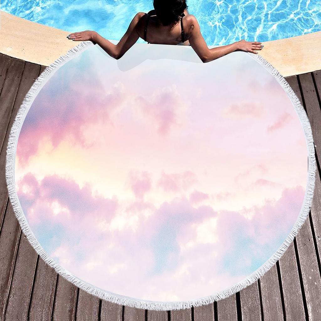 Pastel Aesthetics Round Beach Towel,Absorbent Quick Dry Sand Free Lightweight Travel Camping Bath Towels,Round Throw Blanket