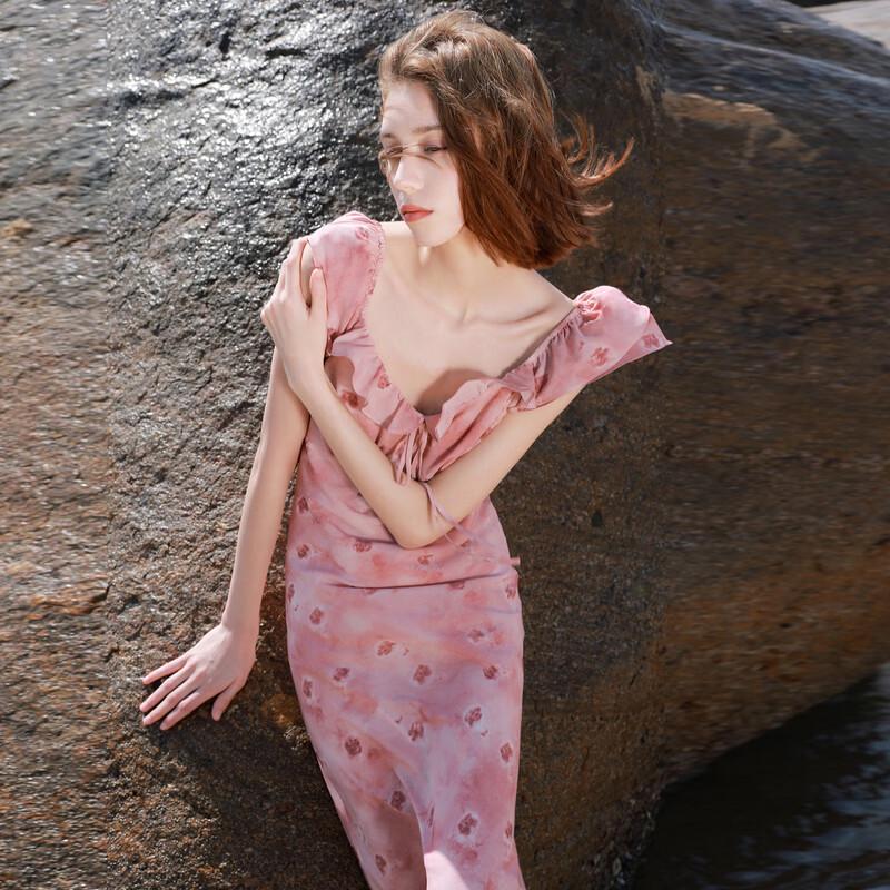 Women's Floral Ruffle A-Line Maxi Dress