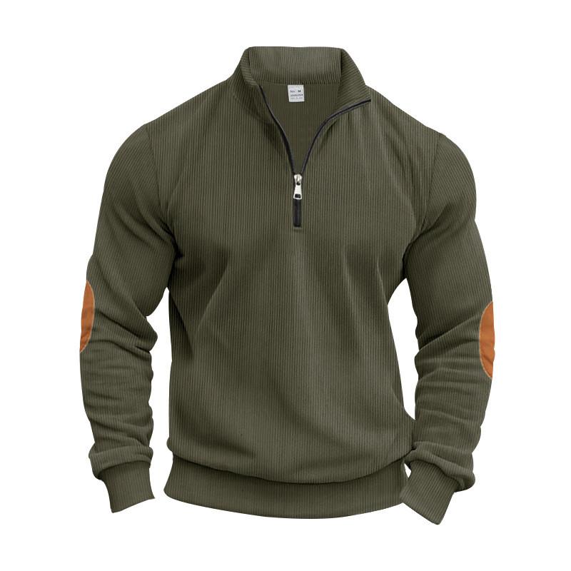 Corduroy Mens Stand Collar Pullover Sweatshirt With Zipper Closure For Casual Fall Wear