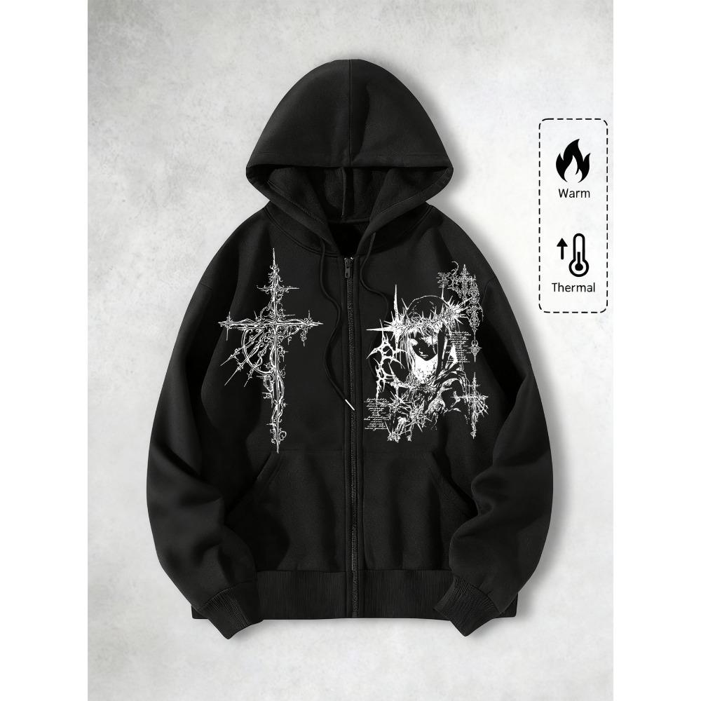 Pánská ležérní módní pouliční punková mikina s potiskem a kapucí