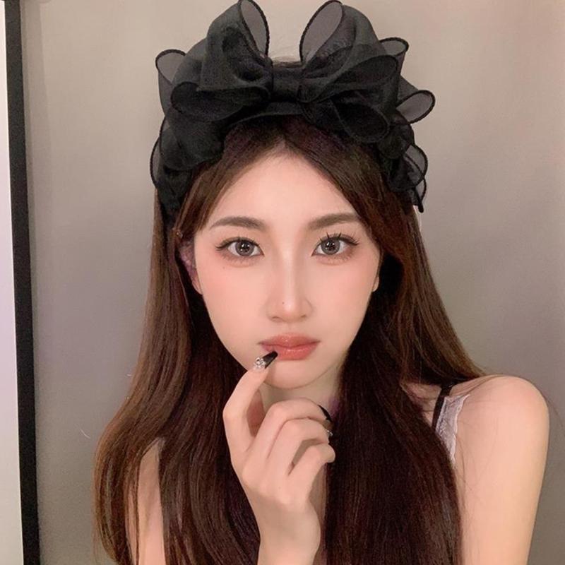 Retro-Mode Schwarze Schleife Stirnband Haarbänder Elegantes Netz Schleife Haarband Schwarz Haarschmuck für Mädchen und Damen