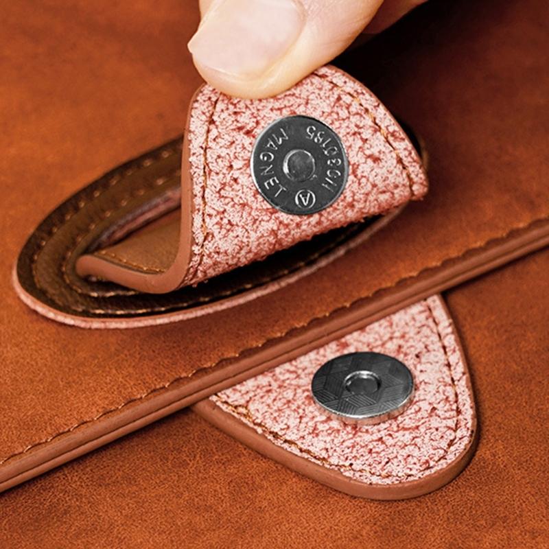 Handheld File Folder Leather Folder Document Storage Bag Leather Laptop Sleeve Leather Buckle Lock for Office Travel