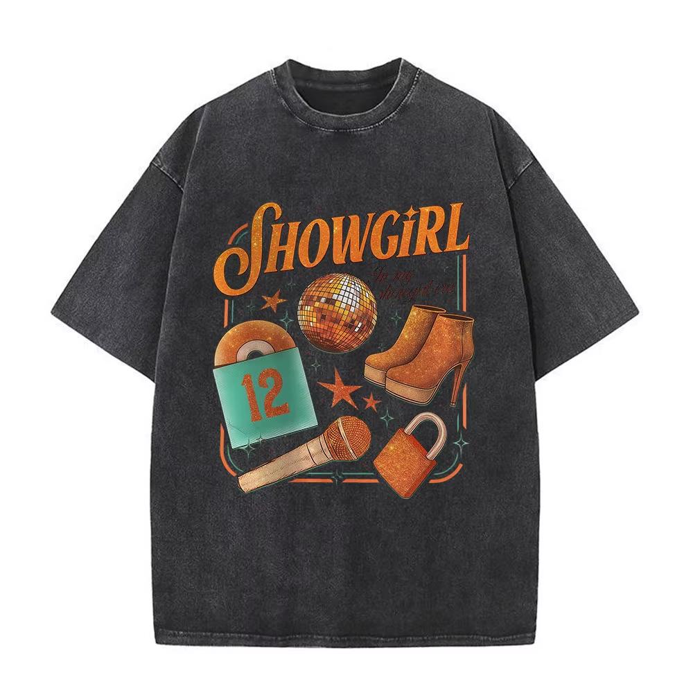 The Life of A Showgirl Album Merch Tshirts Fan Gifts Mens Women Clothing Vintage Washed Cotton Oversized Short Sleeve T Shirts