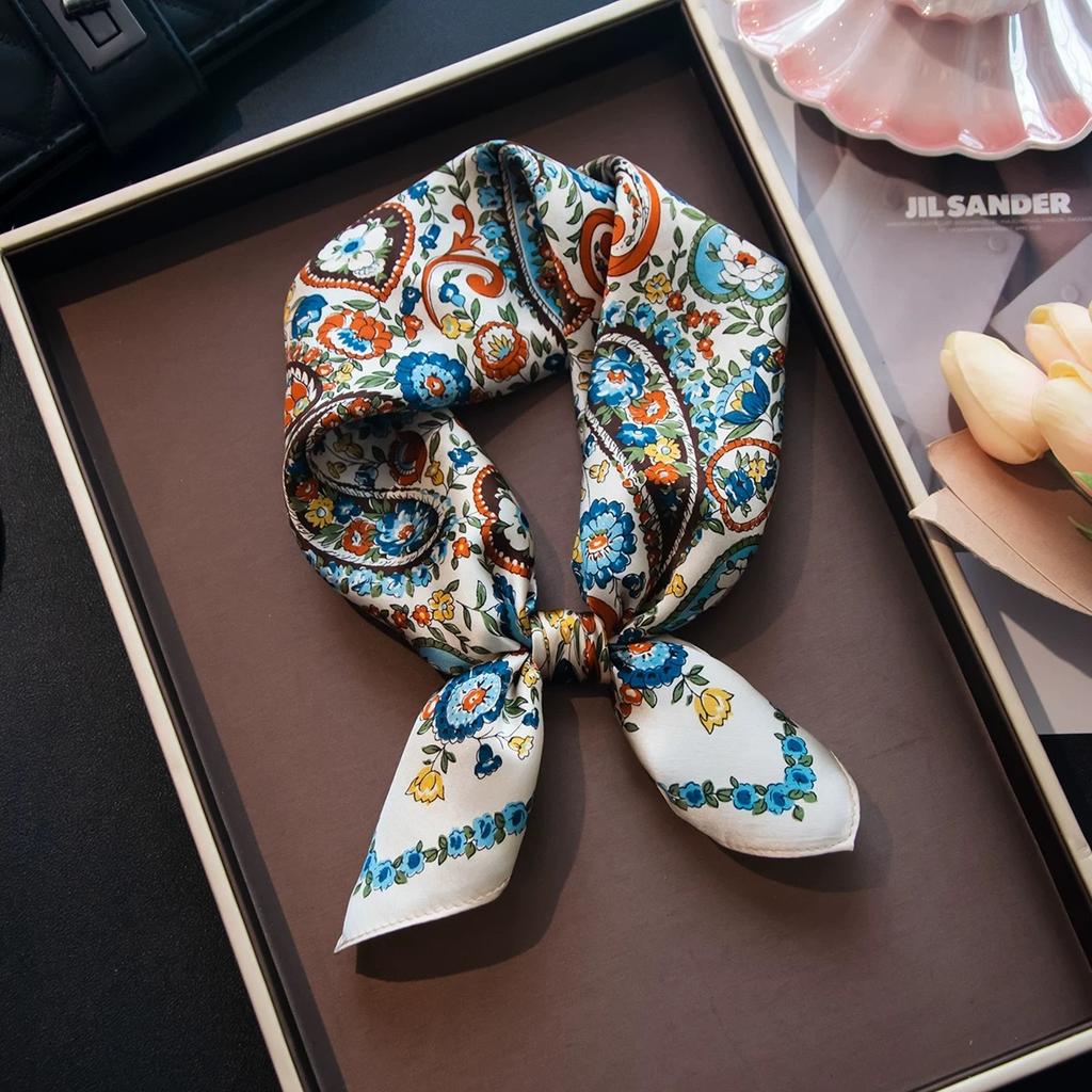 100% Natural Real Silk Scarf Women Print Bandana Square Scarves Wrap Kerchief Mulberry Luxury Summer Beach High Quality Hijab