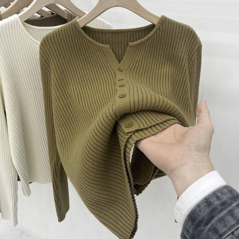

Plus Size Knitwear: Long Sleeve Half-Open Collar Solid Color Women s Top - Classic, Fashionable, Casual Versatile for Spring and Autumn. XL for 120-135 jin зелений/коричневий