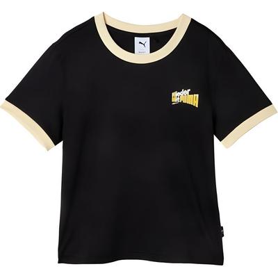 Puma Color Block Breathable Sports Crew Neck Pullover Letter Print Short Sleeve T-Shirt Women Tops Black 628269-01