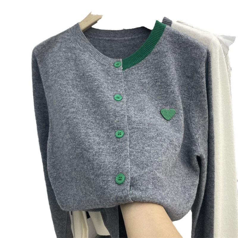 Spring and Autumn Literary and Retro Sweater Women's Long-sleeved Top Wearing Foreign Style Contrasting Colors Love Embroidered Knitted Cardigan