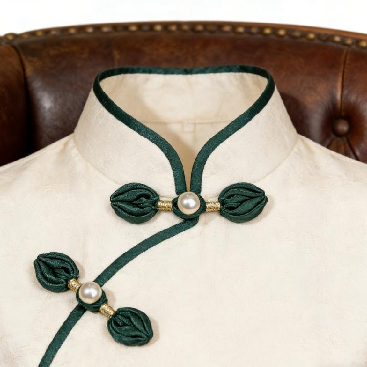 5Pcs Pearls Embellished Flower Shape Cheongsam Button Decorative Chinese Knot Button For Dress Cloaks Coat Sewing Craft