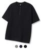 TRILLION Ribbed Ring Snap Henley Neck Short Sleeve T-Shirt_3Color