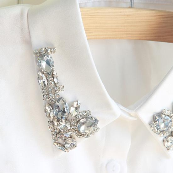 Yousheng Women Rhinestone Fake Collar Detachable Chiffon Dickey False Collar with Adjustable Straps Half-Length Fake Shirts Collar for Festive Party