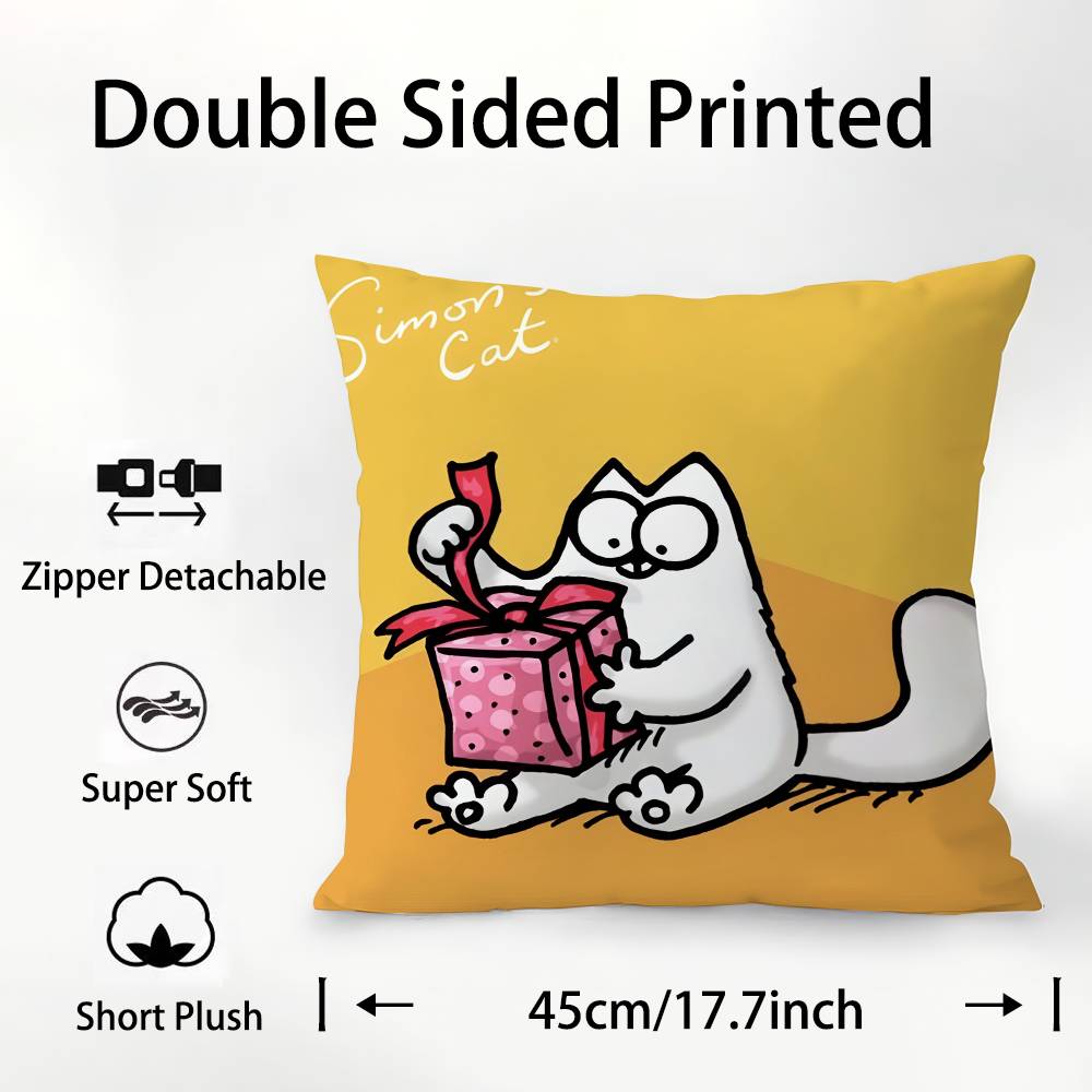Cartoon Cute S-Simons Cat Pillow Case Square Double‑Sided Print Cushion Case For Sofa Home Bedchamber Decor Gift