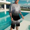 Summer  Men's Casual Fashion Round Neck T-shirt Shorts Set 3D Printed Gesture Short Sleeve Pullover Large Two Piece Set