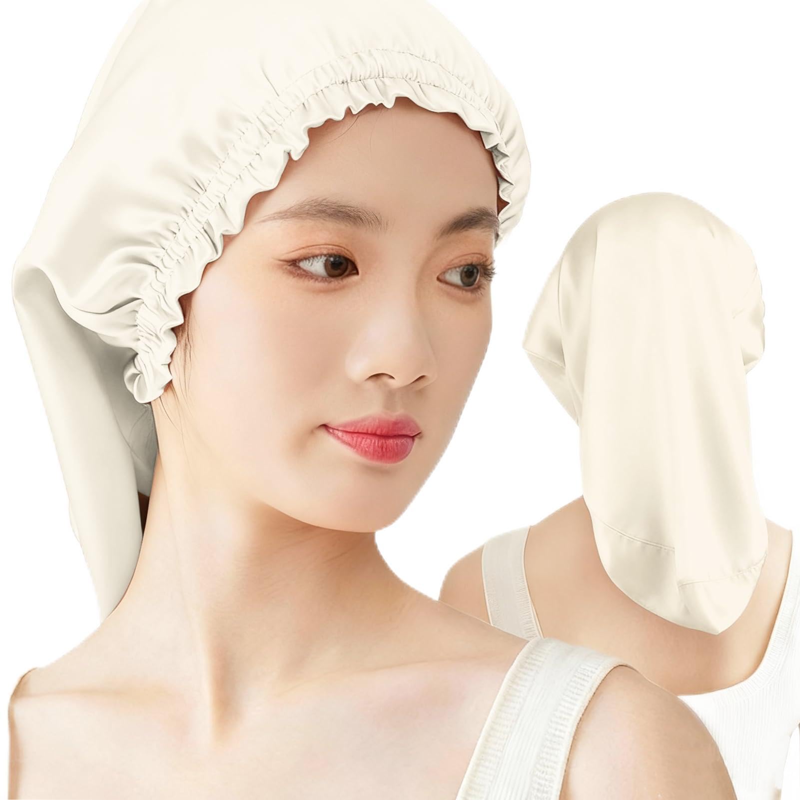 

Premium 6A Silk Prevents bedhead and promotes Reduces friction for manageable hair cap for [MACITEET] 100% Silk, Nightcap. shine. smooth, hair. слонова кістка