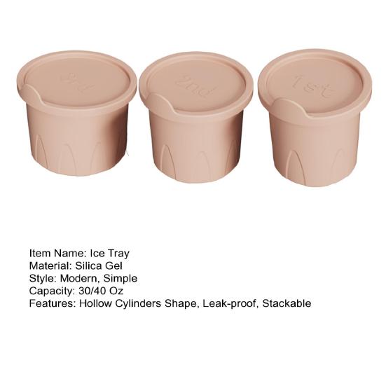 3Pcs Ice Tray Silicone Hollow Ice Lid Cubes Mold with Cylinders for 30/40 Oz