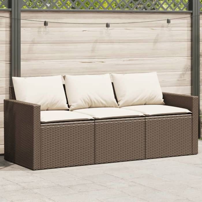VidaXL Garden Sofa with Cushions 3-Seater Brown Wicker, Outdoor Sofa, Garden Sofa 3-Seater, Sofa 366342