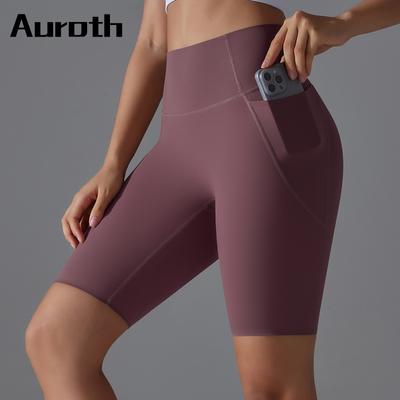 Pantalones cortos de ciclista Auroth Outdoor con bolsillos para mujer, pantalones cortos deportivos de cintura alta para gimnasio y fitness de verano