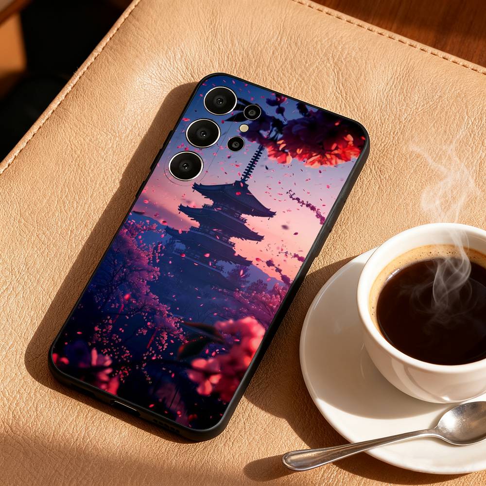 Japanese Landscape Art Elements Phone Case For Samsung S26,S25,24,23,22,30,21,10,9,Ultra,Plus,Lite,Black Soft Case