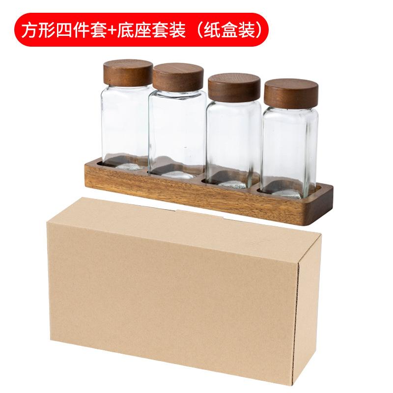 Zestaw szklanych słoików na przyprawy z pokrywką z drewna akacjowego, kwadratowa szklana butelka z podstawą, uszczelniony słoik na przyprawy, organizer na przyprawy, kuchnia