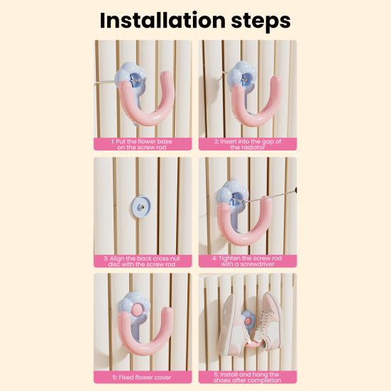 Radiator Shoe Hook Cute Flower Shoe Holder Multifunctional Radiator Hook Hanger for Drying Shoes Socks Towels Clothes