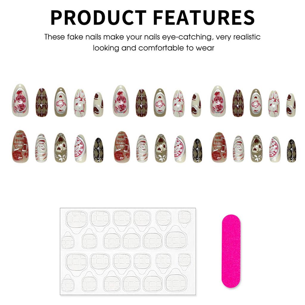 30Pcs Wearable Nail Art With 3D Rose-Heart Animal Pattern For Party And Daily Use