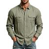 Men's Casual Textured Button Down Shirt Double Chest Pockets Long Sleeve Collared Top