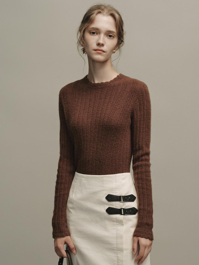 LENINA Beth Woolen Wave Neck Knit_Brown
