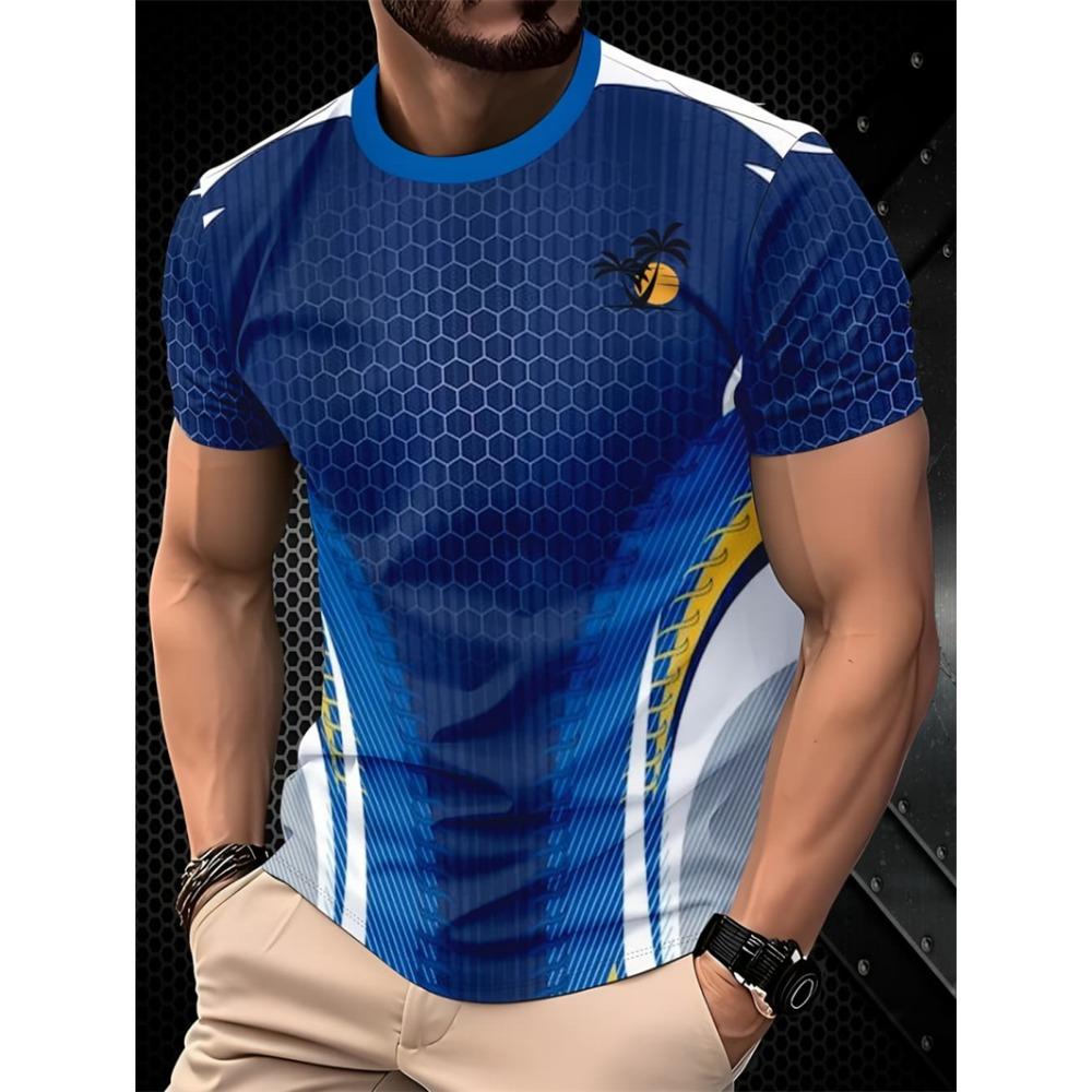 Summer casual short sleeved 3D printed fitness T-shirt, loose and quick drying T-shirt